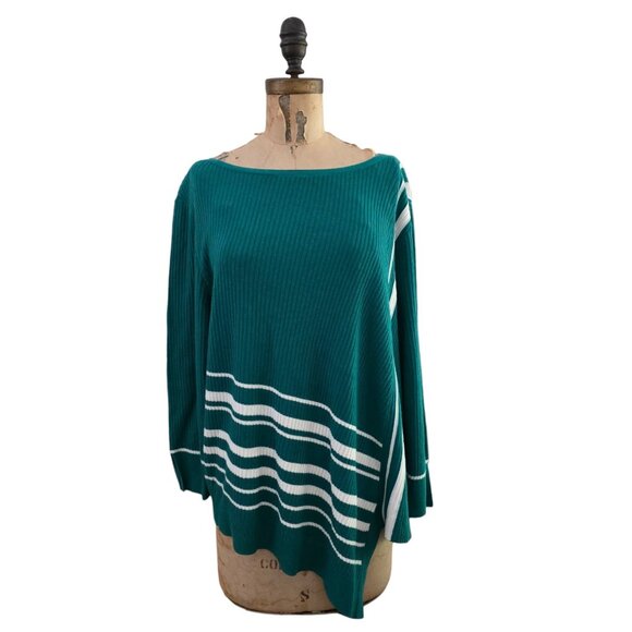 Chico's Striped Asymmetrical Hem Tunic Pullover Sweater Jade 3 P = XL P NWT - Picture 2 of 5